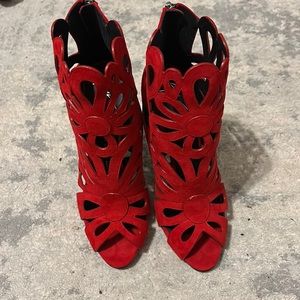 Red Giuseppe Zanotti open toe booties